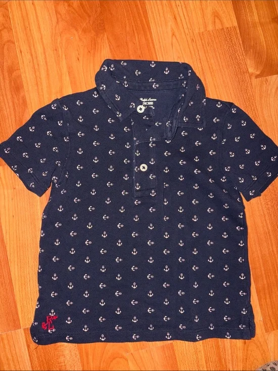 Ralph Lauren Navy Polo with White Anchor Print - Kids