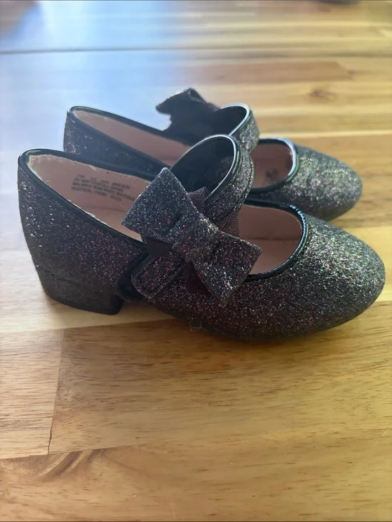 Girls' Size 7 Glitter Bow Mary Jane Shoes -