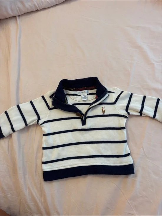 Ralph Lauren Navy and White Striped Half-Zip Sweater