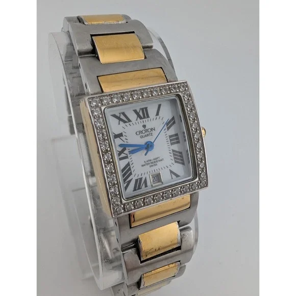 Croton Swiss Watch Women Cubic Zirconia‎ Bezel Two Tone 7