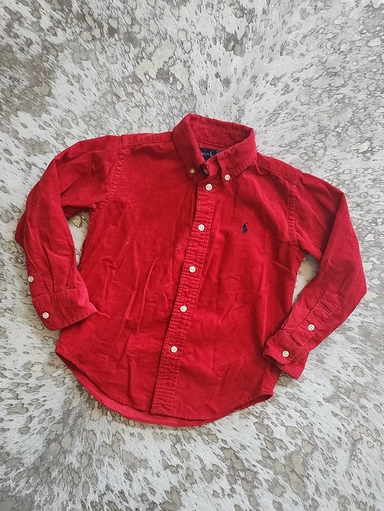 Ralph Lauren Cord Button Down Shirt Red Sz4