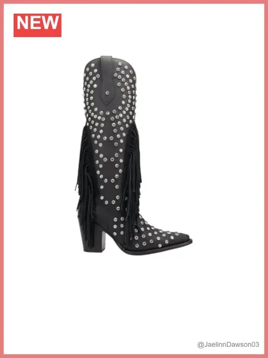 Over the Knee Leather Western Boots Snip Toe Block Heel Pull On