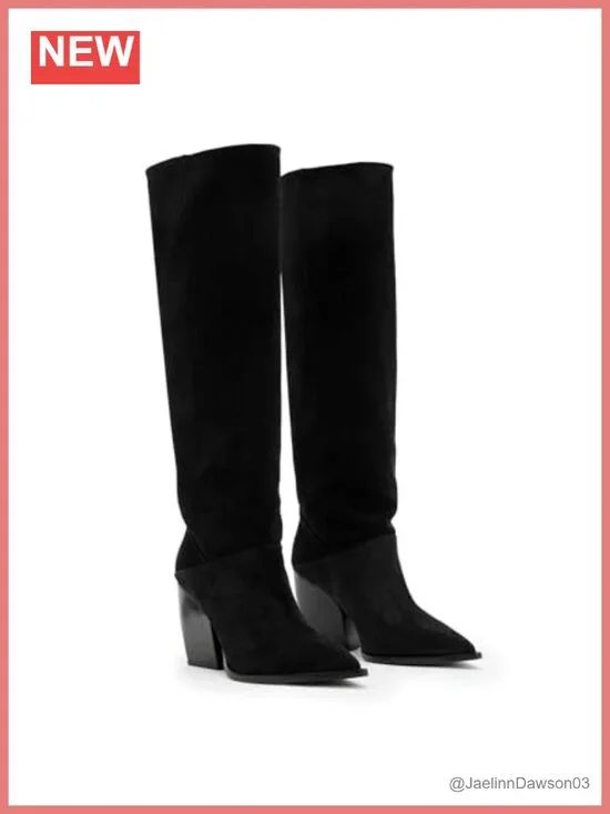 Suede Pull On Slouch Over the Knee Boot Pointed Toe