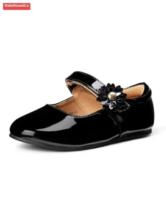 Girls Toddler Mary Jane Flats Faux Patent Leather Adjustable Hook Loop