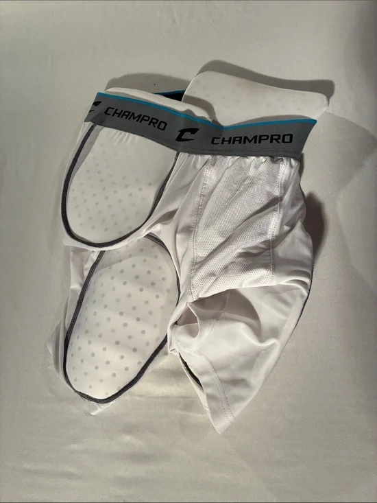Champion White Men’s Padded Boxer Briefs with Gray Waistband and Blue Trim