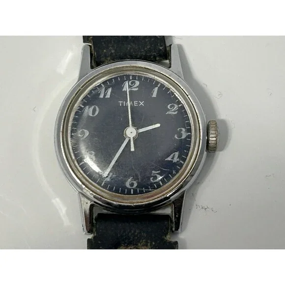 Timex Mercury Watch WOMEN Silver Tone Retro Blue Dial Manual Wind