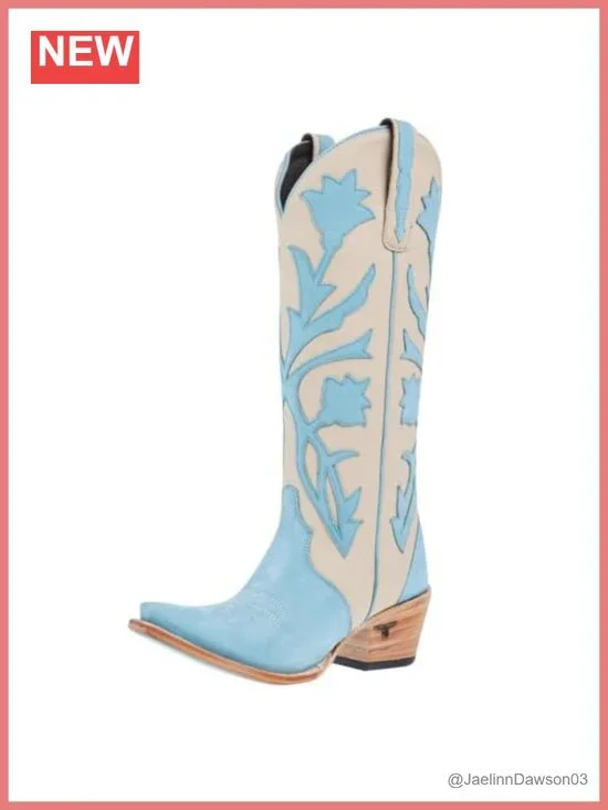 Womens Leather Over the Knee Western Boots Snip Toe Block Heel Casual
