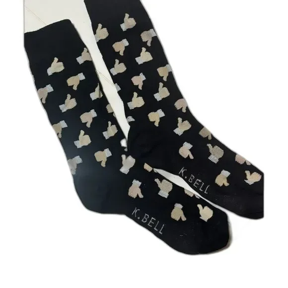K. Bell Thumbs Up Socks Black Novelty Thumbs Up Crew Socks