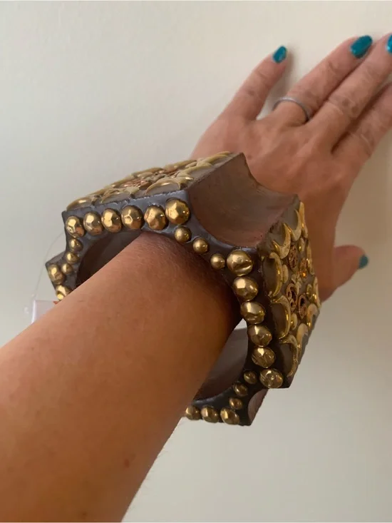 Wooden Gold-Accent Bangle Bracelet - Brown and Gold