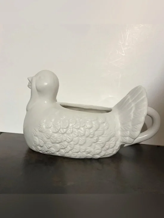 Vintage White Ceramic Turkey Gravy Boat Thanksgiving Fall Serveware Farmhouse