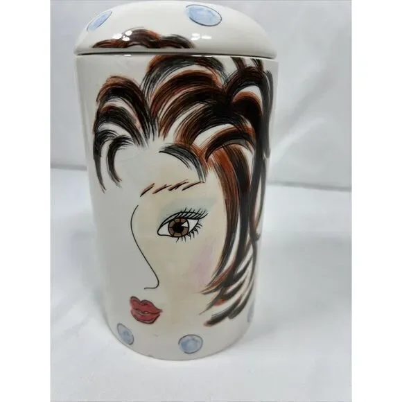Cheryl Thompson‎ Atmosphere Lady Face Covered Dishes Storage Canister Art Decor
