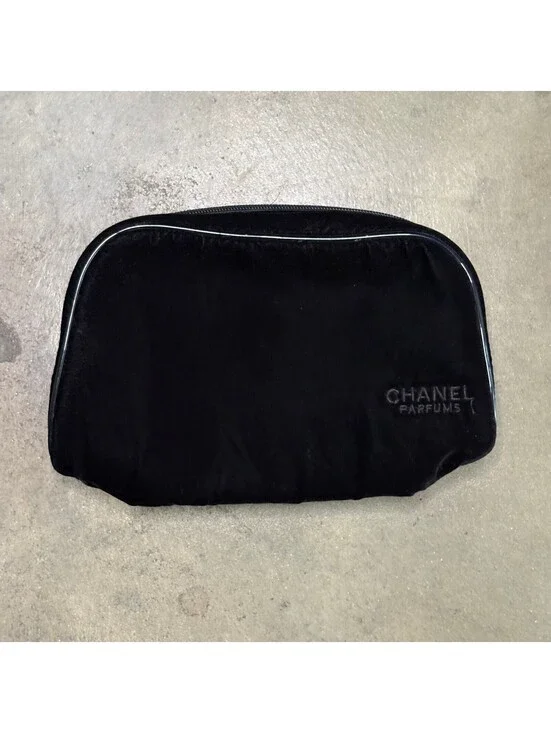 Chanel Parfums Black Velvet Cosmetic Pouch with Zipper