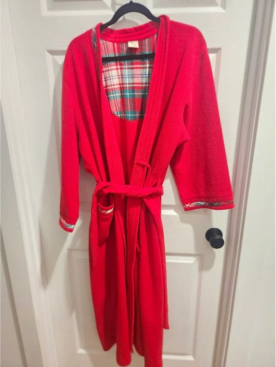 Jockey For Her Red Solid Polyester Belted Tie Robe Long Sleeve XL