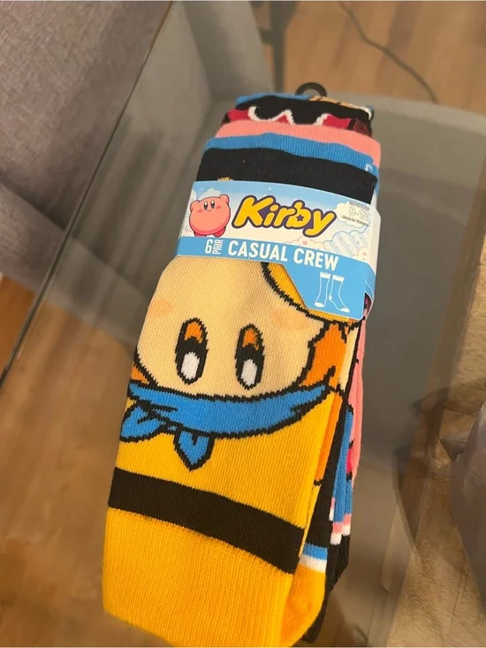 6 pairs Kirby Casual Crew Socks - Yellow Blue Pink Black
