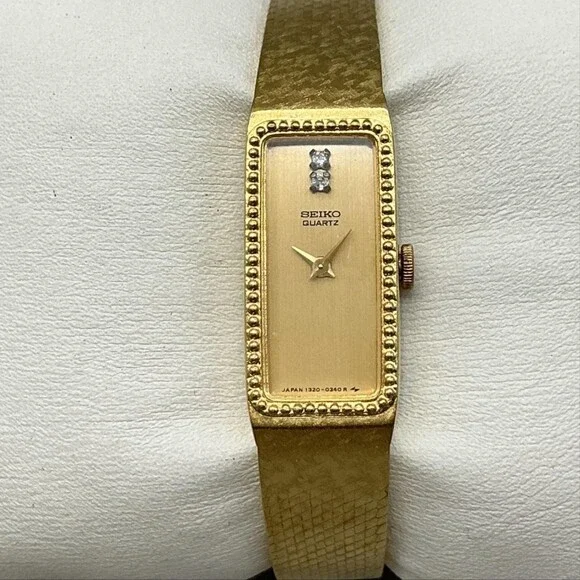 Seiko Womens Watch 12mm Gold Dial Gold Tone Mesh 1320-5289 New Battery 5.5