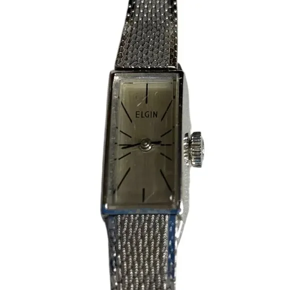 Vintage Elgin Womens Wristwatch 10K Gold Filled Silver Color For Parts‎