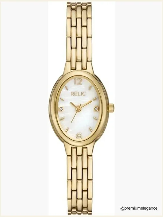 Womens Analog Dress Watch with White Mother-of-Pearl Dial Oval Case Scratch