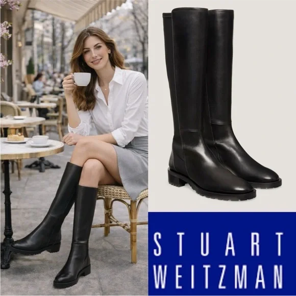Stuart Weitzman Black Over-the-Knee Leather Boots 7.5