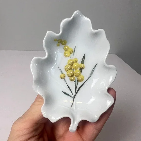 Chamart Limoges Trinket Dish VTG Scalloped Candy Yellow Leaf Floral French Decor