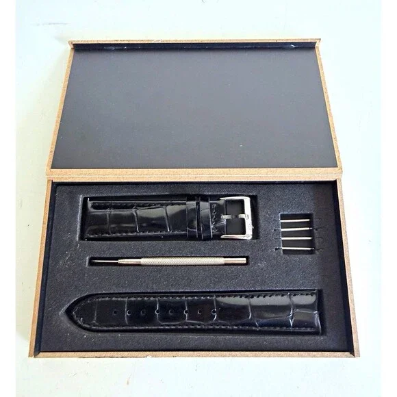 Oupinike Black Leather Two-Piece Wristwatch Band Strap