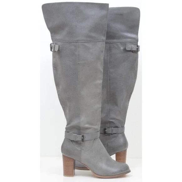 Torrid Women's 10 WIDE Grey OTK Pirate Heeled Knee Boots Vegan Leather Goth Sexy