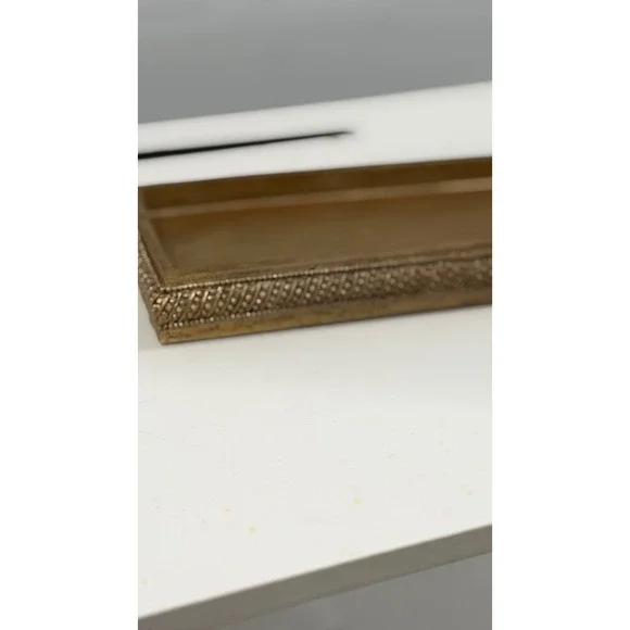 Antique Gold Rectangular Vanity Tray Beaded Texture Decorative Jewelry Dish