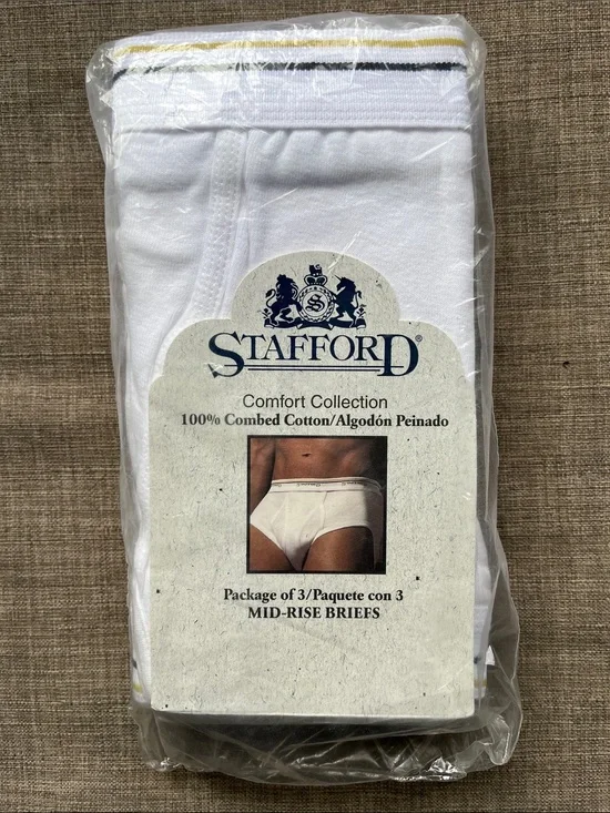 Vintage Stafford Comfort 100% Cotton Mid-Rise Briefs Underwear 3 Pack XL 40-42
