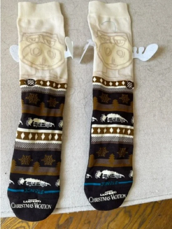 Christmas Vacation Themed Men's Crew Socks - Brown & Cream