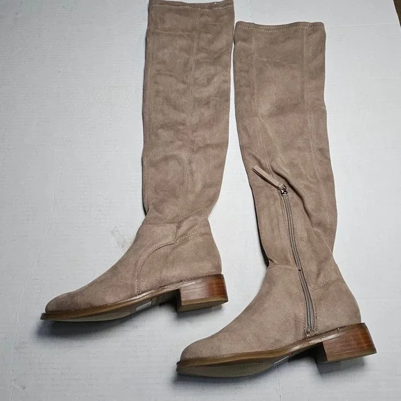 Franco Sarto Bailey Taupe Faux Suede‎ Over The Knee Boots Low Block Heel Size 5M