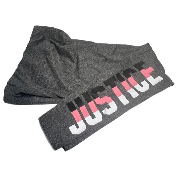 JUSTICE Active Leggings Logo Print gray Pink Sz 16