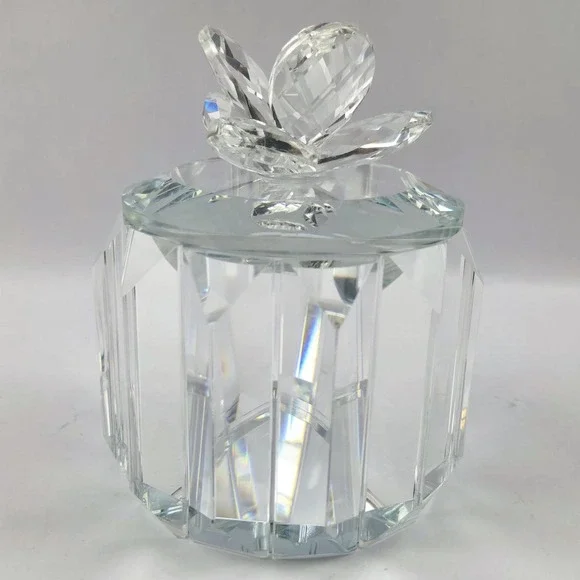 Faceted Crystal Glass Panel Trinket Jar with Lid‎ Prismatic Vanity Decor