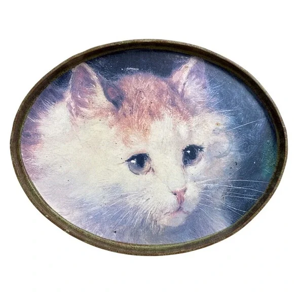 1995 Clay‎ Art San Francisco Decoupage Art Fluffy Cat Vanity Tray