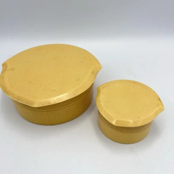2 Vintage Lady Hamilton Colonial Celluloid Vanity Boxes Trinket Jewelry Case‎