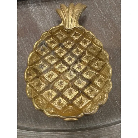 Rare Vintage Tano Signed Gold Pineapple Catchall Tray - Footed Vanity Dish
