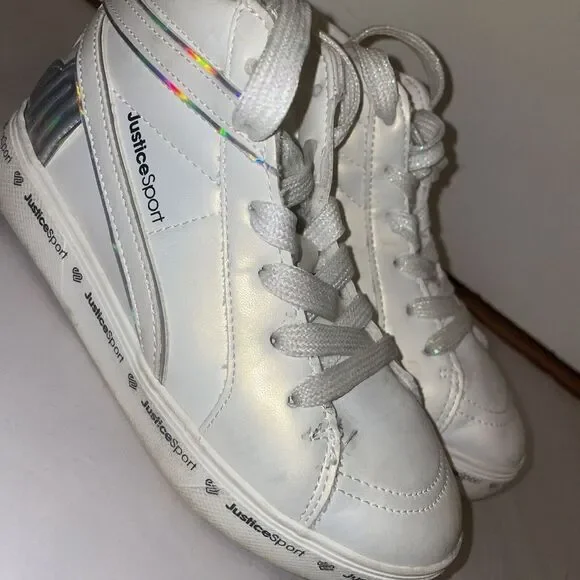 Justice Sport White High‎ Top Sneakers White/Reflective Silver Size 13