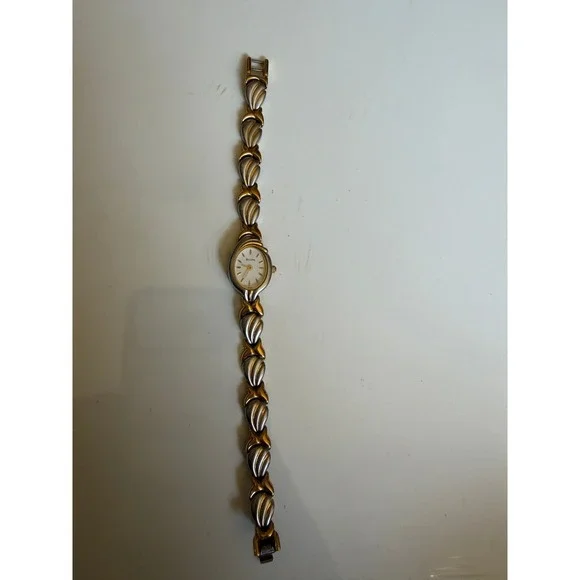 Bulova T9 96T00 Womens Silver Gold Leaf‎ Link Bracelet Quartz Watch NOT WORKING