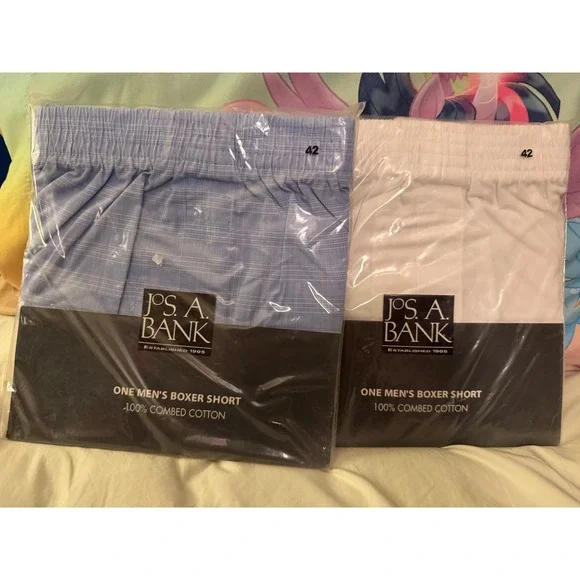 Jos. A. Bank Mens Boxer Shorts 2 Pack Blue Glen Plaid White Cotton Size 42 NIP