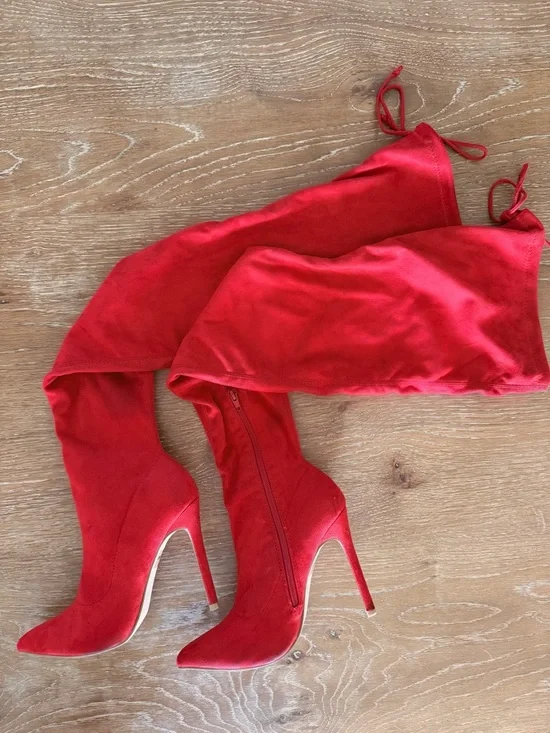 Red Over-the-Knee Stiletto Boots