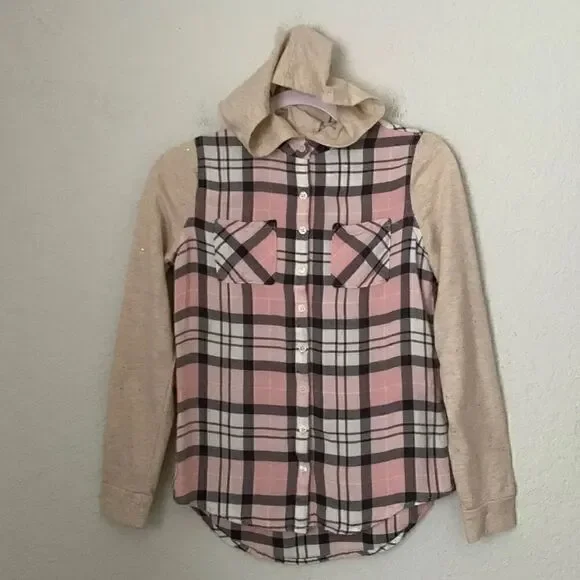 Justice Pink Gray Girls Shirt w/ Hood Size 14