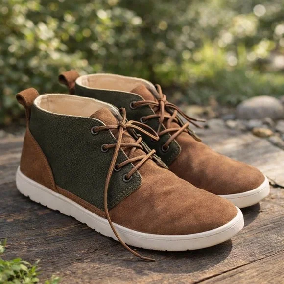 Kids UGG Chukka Boots - Brown & Olive Green Canvas with White Soles
