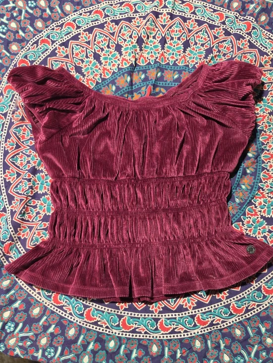 Women's Off-Shoulder Ruched Velvet Top - Deep Plum