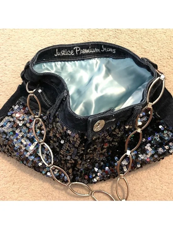 Justice Blue Denim Metallic Sequin Shoulder Purse Bag