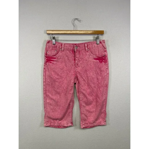 Y2K Kidcore‎ Justice Girls 14R Pink Acid Wash Simply Low Bermuda Denim Shorts