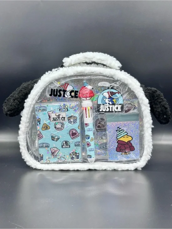 Justice Peanuts Snoopy Girls Stationery Activity Journal Bag Set 6 Pc