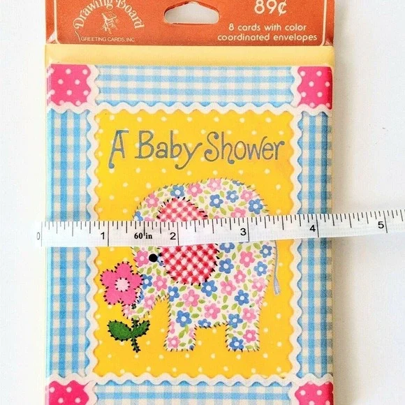 5/$15 Vintage Baby Shower Invitations Floral Elephant Gingham 8 Cards Envelopes