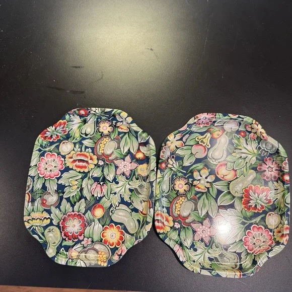 Lot of 2‎ ELITE Metal Decorative Snack Vanity Trays Made in England Floral