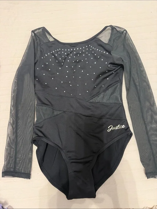 Justice Black Long-Sleeve Mesh Rhinestone Leotard 3 pieces