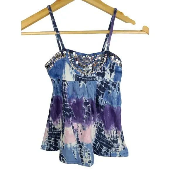 Justice Vintage Girls' Blue, Purple & Pink Tie-Dye Sequin Camisole Y2K