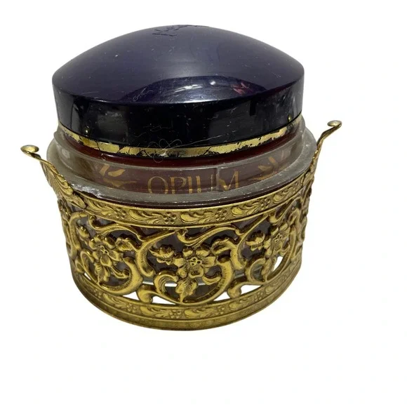 Vintage Metal Filigree Talc Powder Holder (talc Opium‎ used)