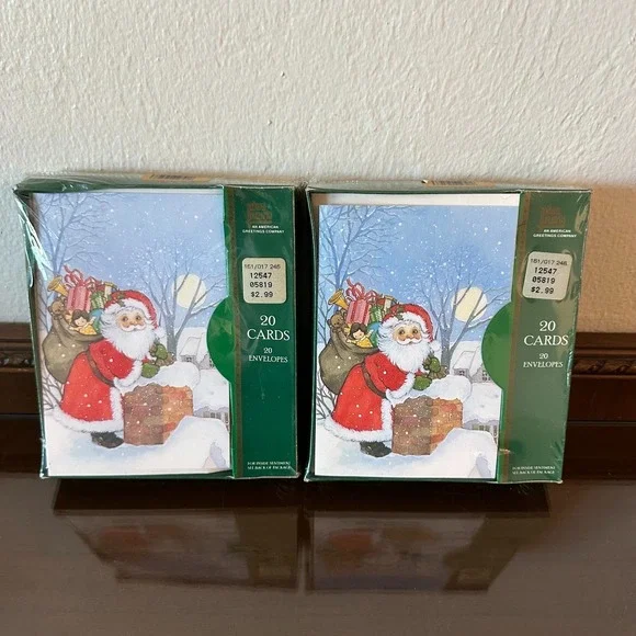 2 Vintage Plus‎ Mark Santa's Toys Chimney Christmas Cards - Sealed Box of 20